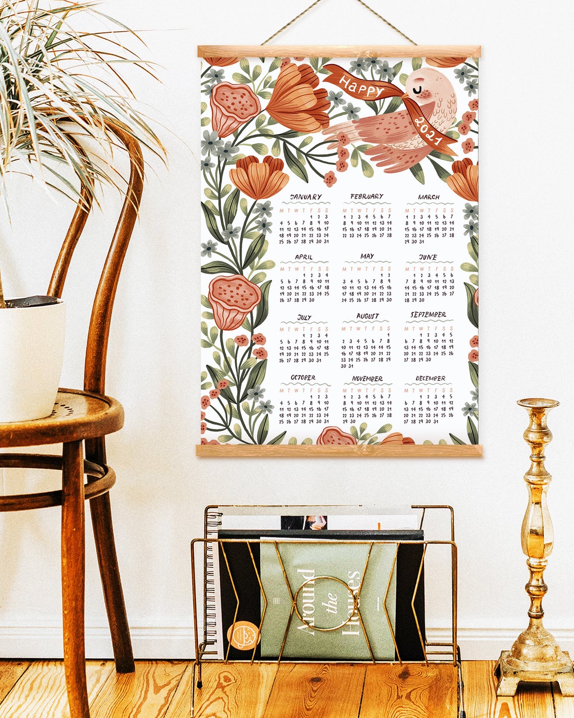 2021 Printable Birdie & Florals Calendar Instant Download Etsy
