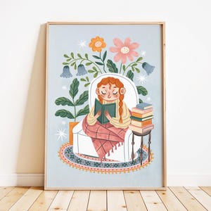 Lettura di libri / Stampa artistica per bambini / Stampa boho per la stanza dei bambini / Arte murale per bambini / Illustrazione per bambini / Arte unica colorata / Arte per la sala giochi