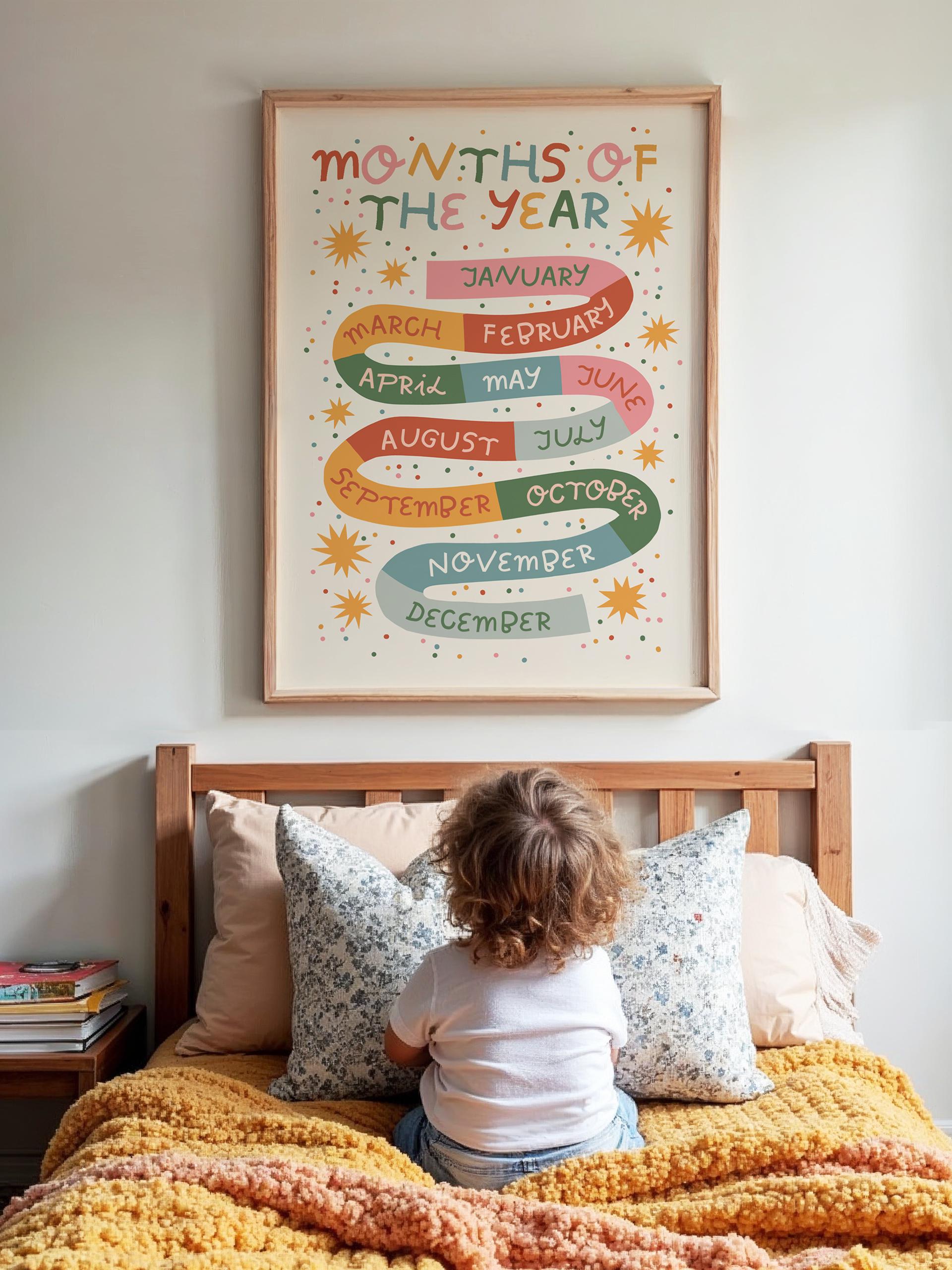 Months of the Year: Educational Kid's Art Print, Playroom Wall Decor - Etsy