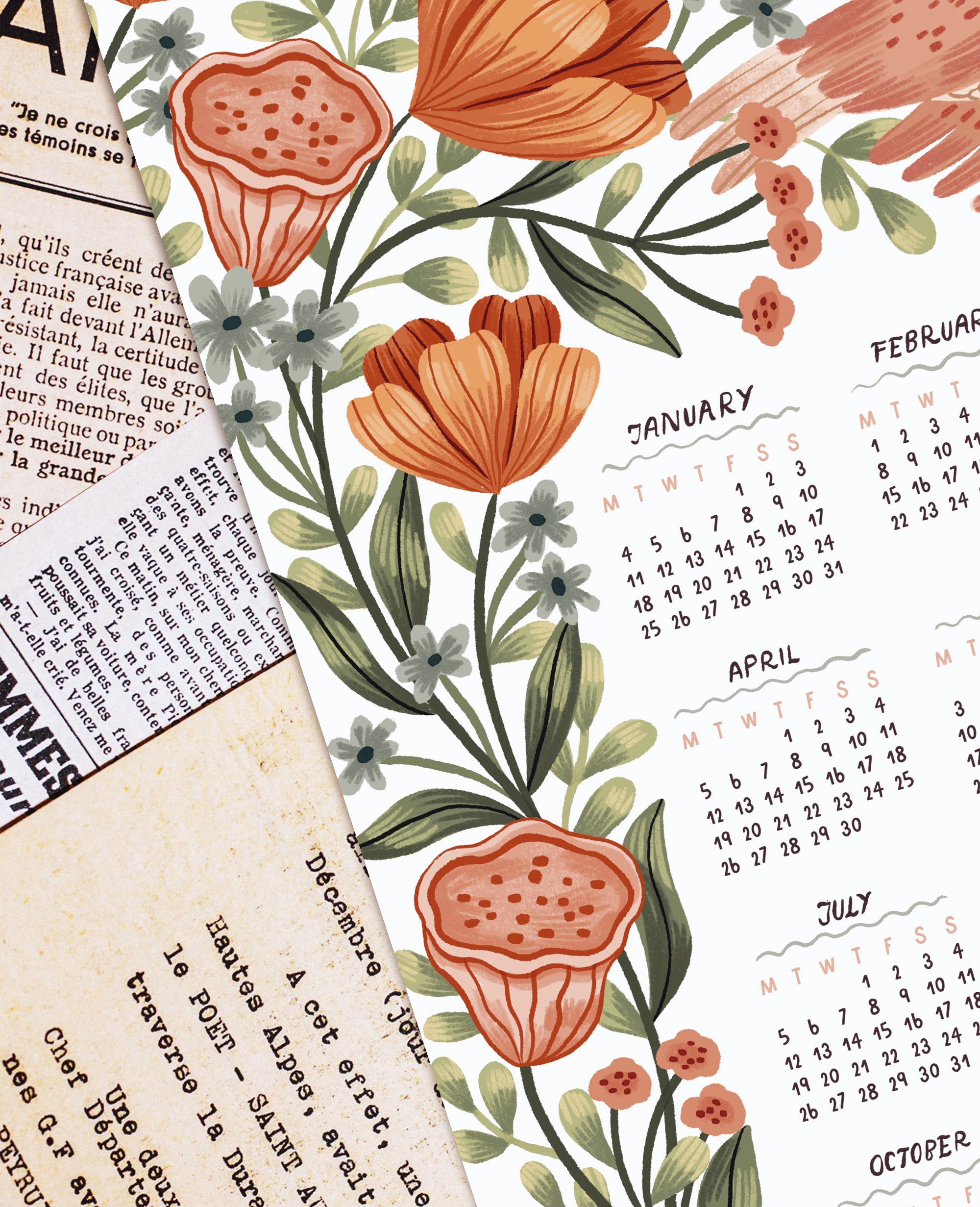 2021 Printable Birdie & Florals Calendar Instant Download Etsy