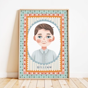Ritratto personalizzato di bambino II / Disegno personalizzato / Idea regalo / Stampa per la stanza dei bambini / Arte murale / Illustrazione per bambini / Arte unica colorata