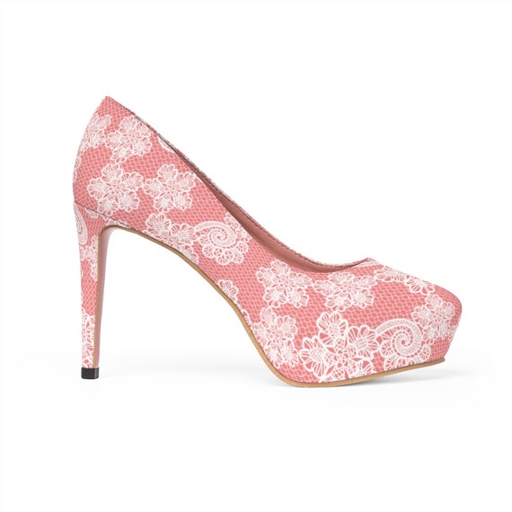 coral lace wedding shoes