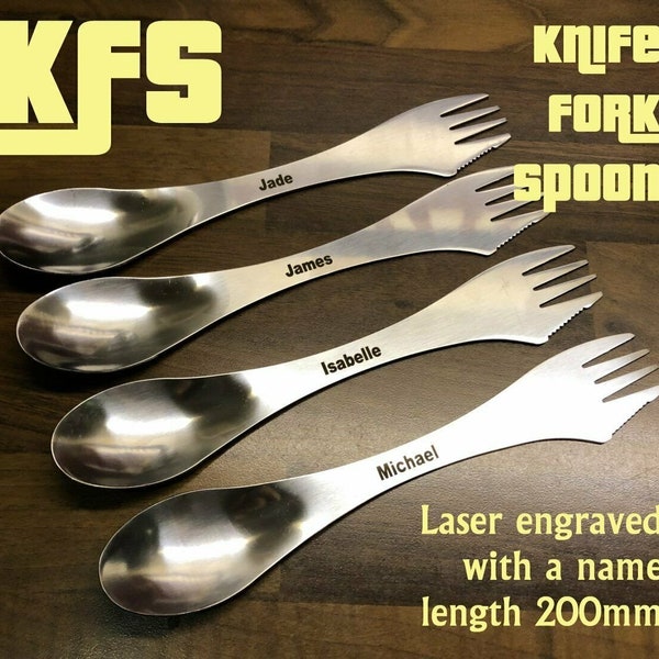 Laser Engraved Personalised Combined Knife Fork & Spoon (Spork)