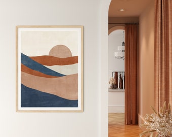 Boho Sonne Abstrakte Druckbare Kunst| Navy & Rost Palette - Mid Century Modern Minimal Wall Art, Digitaler Download, Moderne Minimal Druckbare Kunst