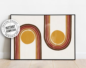 Double Abstract Rainbow | Printable Poster Art | Mid-century modern home decor style