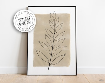 Boho Plant Print, Botanical Line Art Print, Abstract Botanical Wall Art, Minimalist Botanical art, Abstract Leaves, Neutral Printable Art