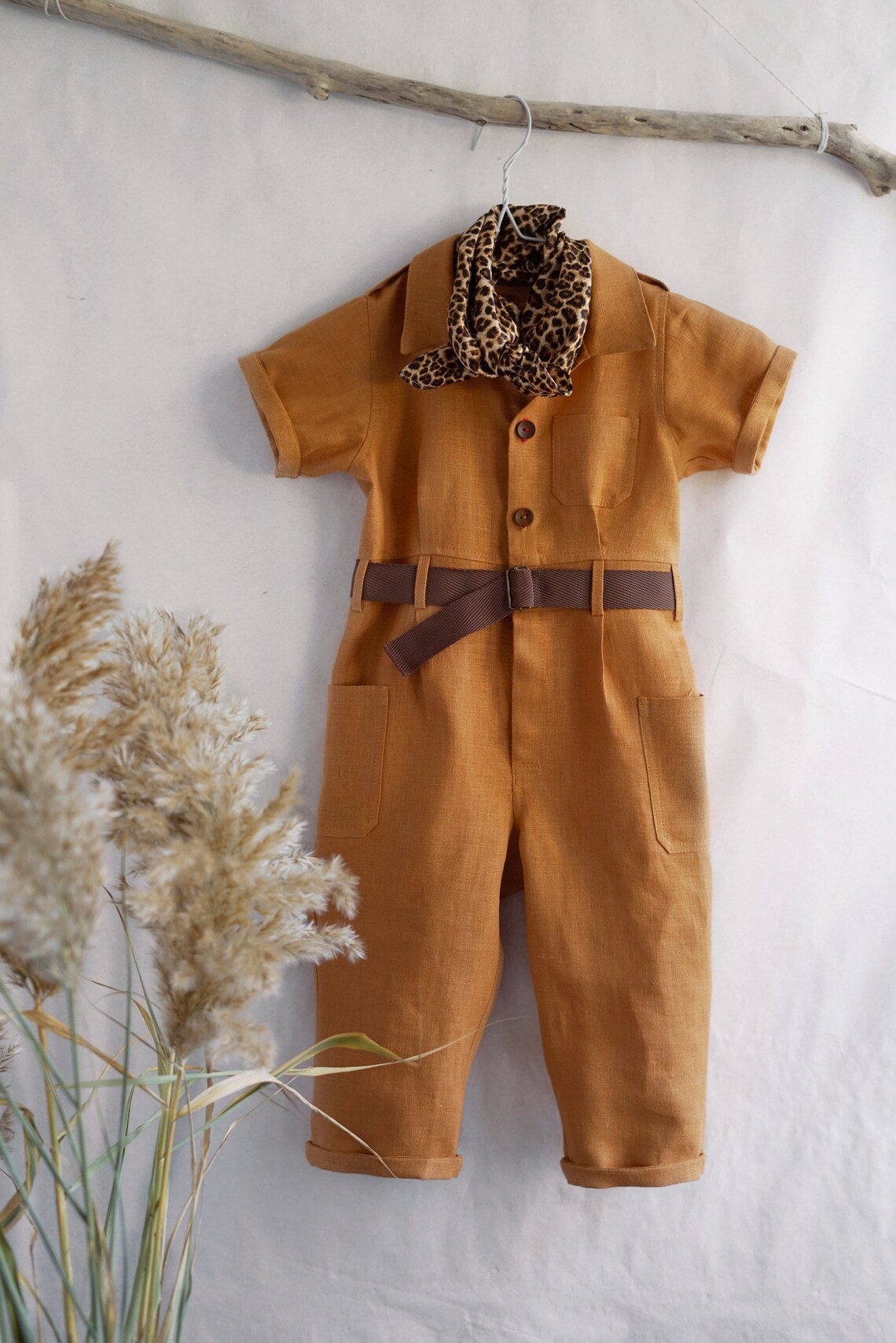 Baby safari outfit with belt jumpsuit with long pants Etsy