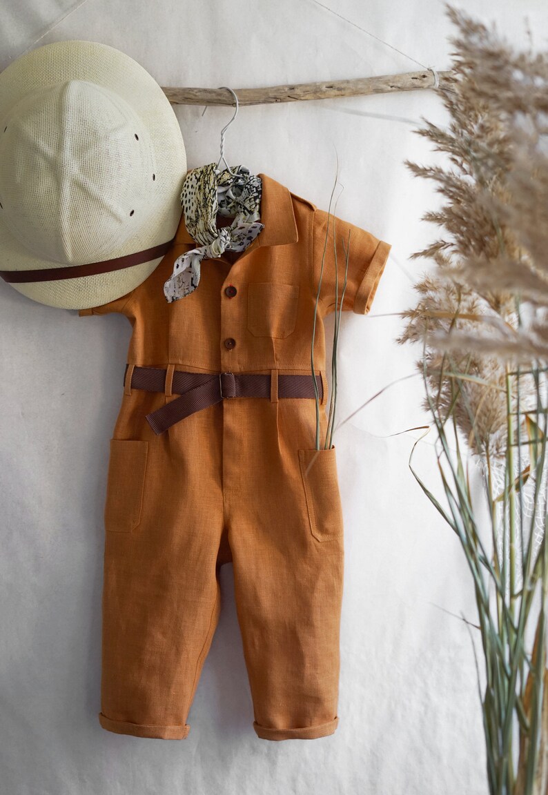 Baby safari outfit with belt jumpsuit with long pants Etsy