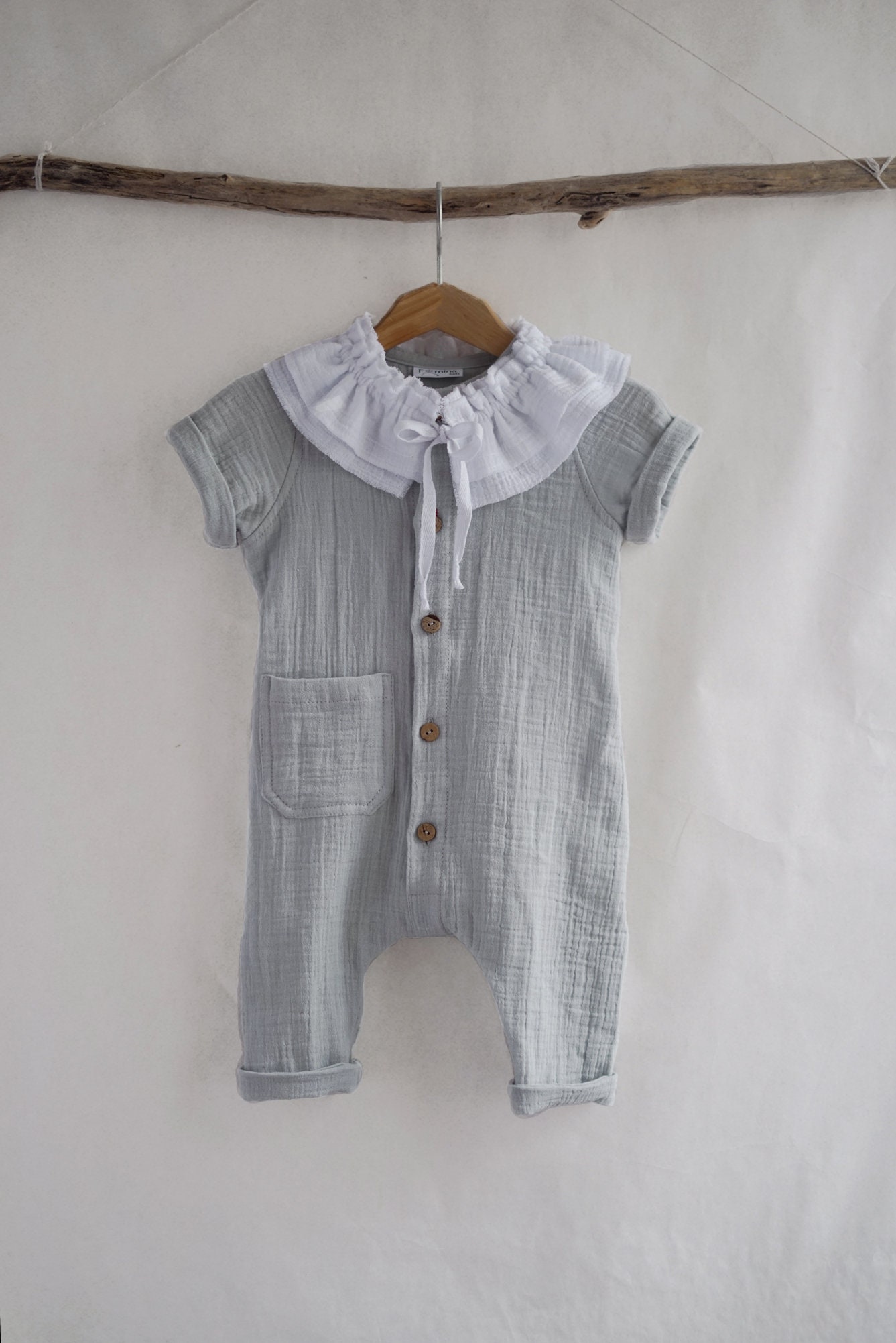 Baby gray romper Baby muslin clothes Muslin baby romper Etsy