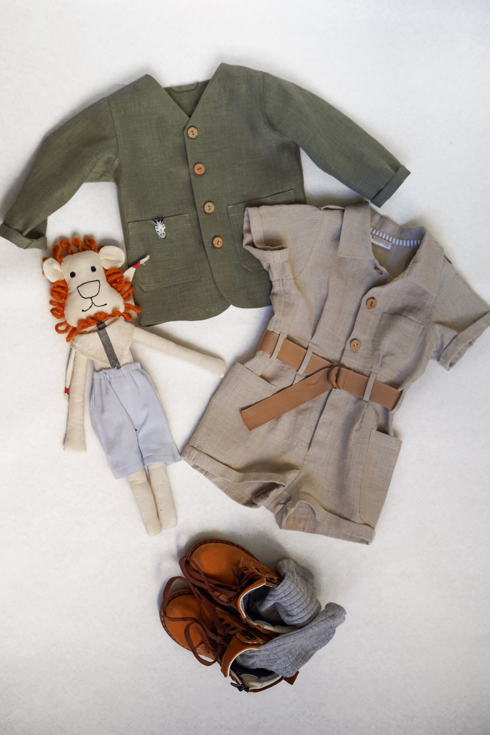 Baby linen clothing set safari style Jacket and bodysuit baby Etsy