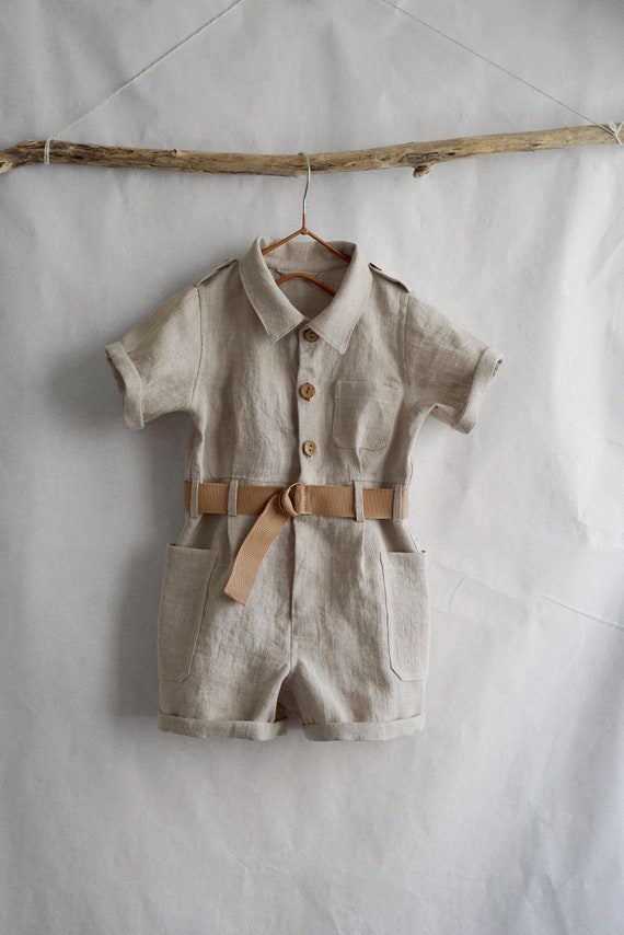 Baby safari suit with belt jumpsuit for a birthday safari Etsy