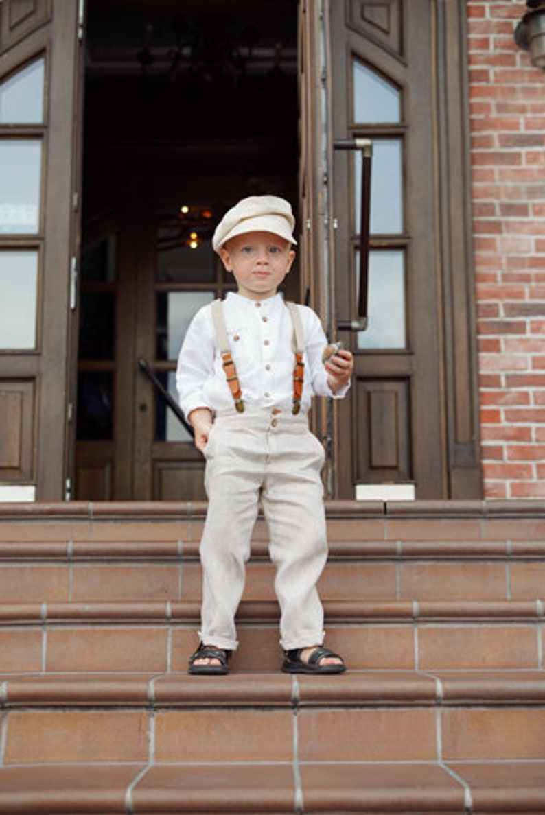 Baby linen trousers and removable suspenders Boy Linen Pants Etsy