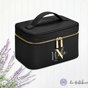 Beautycase mit Namen Make-up Tasche Schminktasche Beauty Bag personalisierte Kosmetiktasche Schwarz