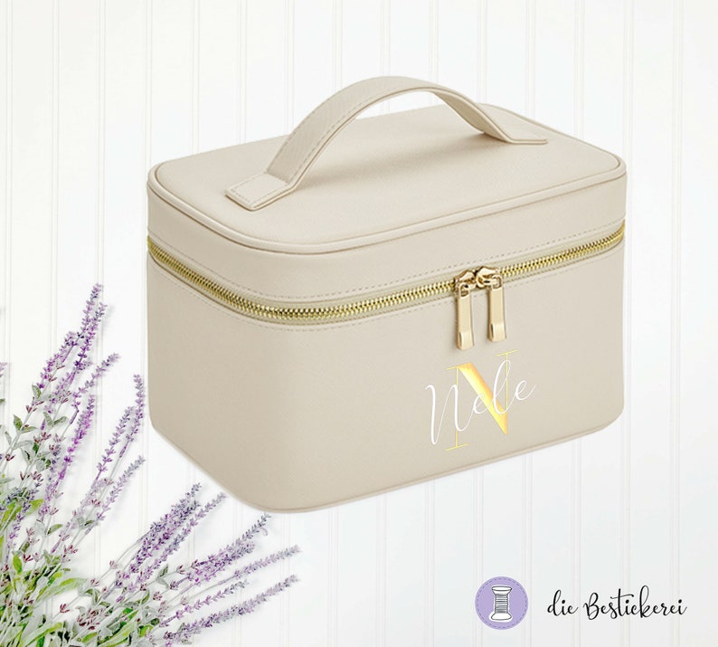 Beautycase mit Namen Make-up Tasche Schminktasche Beauty Bag personalisierte Kosmetiktasche Oyster