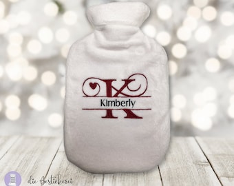 Hot water bottle cover embroidered with lovely initial letter and name | personalized