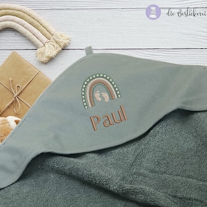 Baby towel in OLD GREEN | Hooded towel | PERSONALIZED with name | Baby gift | birth | Rainbow