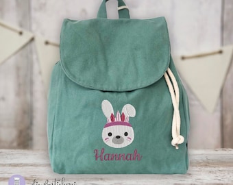 Kinderrucksack Canvas |  Kindergartenrucksack | Kitarucksack | bestickt mit Name | SAGE GREEN