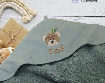 XL Babyhandtuch in OLD GREEN  | Kapuzenhandtuch | personalisiert mit Namen | Babygeschenk | Geburt | Regenbogen