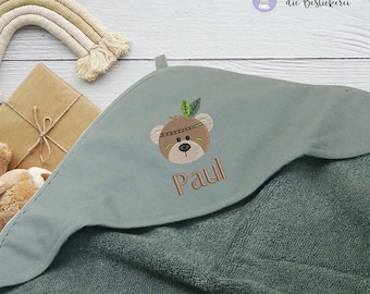 XL Babyhandtuch in OLD GREEN  | Kapuzenhandtuch | personalisiert mit Namen | Babygeschenk | Geburt | Regenbogen