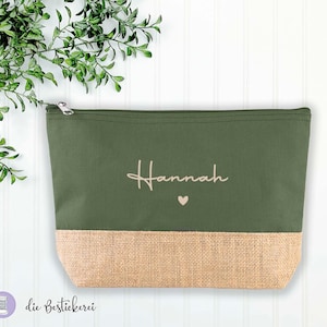 Personalisierte Kosmetiktasche mit Juteboden, Make-up Täschchen, Schminktasche mit Namen, Beauty Bag in 6 Farben!