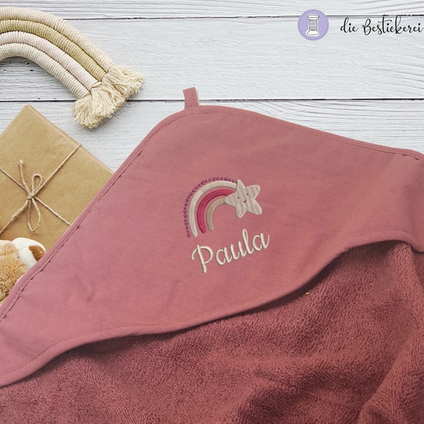 Baby towel in OLD ROSE | Hooded towel | PERSONALIZED with name | Baby gift | birth | Rainbow