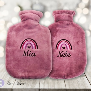 Copri borsa dell&#39;acqua calda bambino ricamato con arcobaleno boho e nome | personalizzato | Misura bambino 0,8l