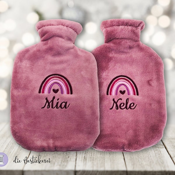 Wärmflaschenbezug mit Boho Regenbogen und Namen bestickt | personalisiert