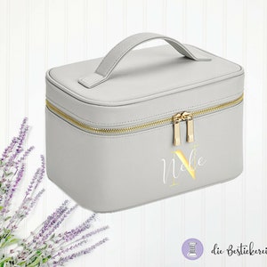 Beautycase mit Namen Make-up Tasche Schminktasche Beauty Bag personalisierte Kosmetiktasche Grau