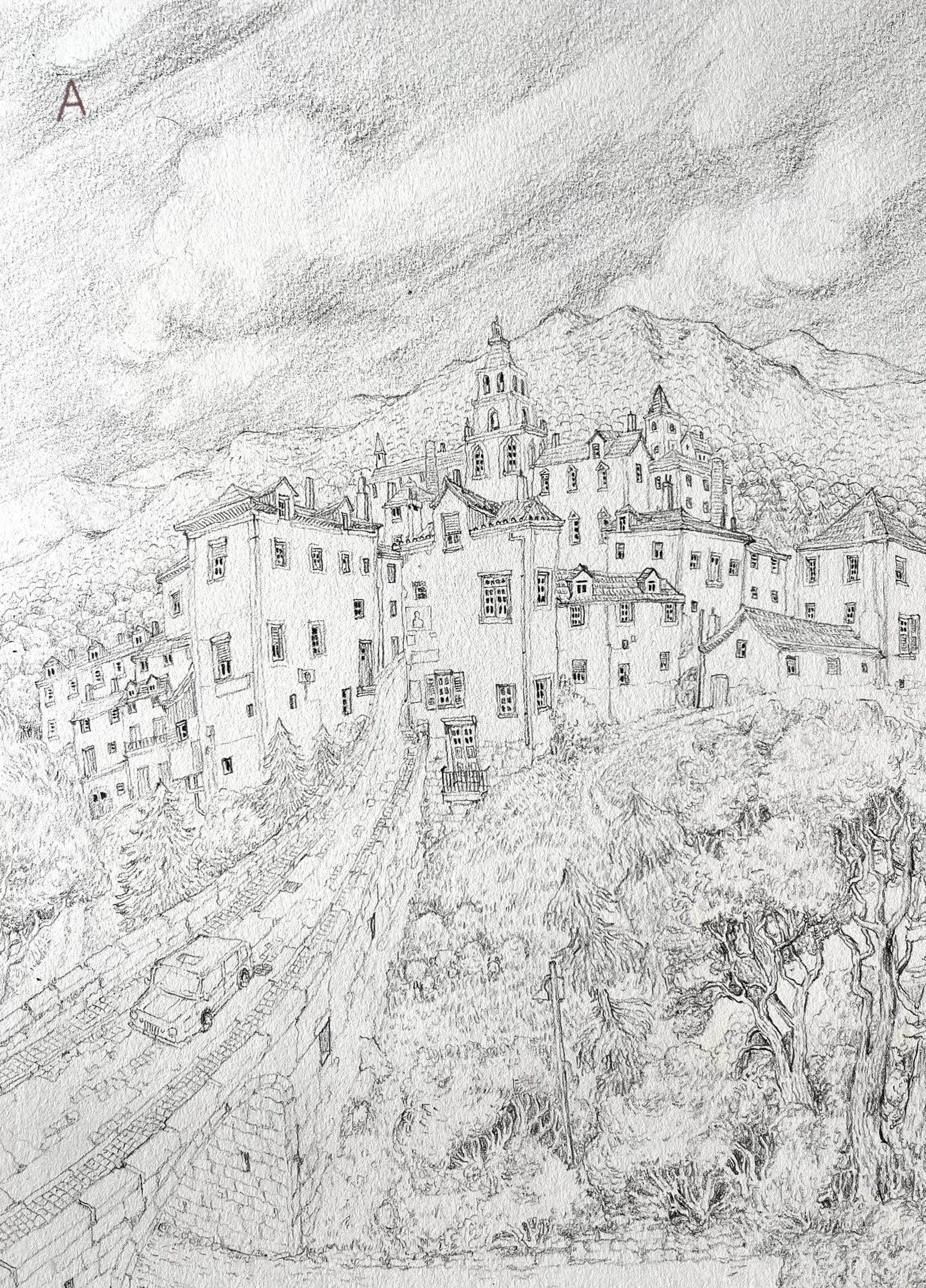 鉛筆画「A street arpista」　B5大サイズ オリジナルの鉛筆スケッチ - Etsy 日本