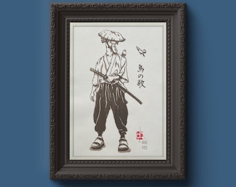 Japanischer Holzschnitt „Das Lied der Vögel“ (鳥の詩) – Traditionelles Mokuhanga, vollständig von Hand graviert und gedruckt