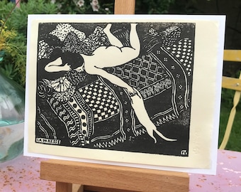 Japanskt tryck "Sloth" (懶惰) av Félix Vallotton - Traditionell Mokuhanga helt handskuren och tryckt