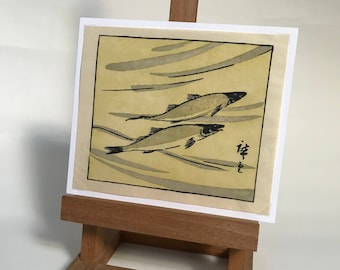 Japanischer Druck "Ayu, der süße Fisch" von Utagawa Hiroshige - Gravur und Handdruck - Ukiyo-e - Traditionelle japanische Kunst