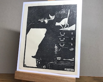 日本の版画「フルート」フェリックス・ヴァロットン作 - 手彫りと印刷 - 木版画 - 伝統的な日本の芸術