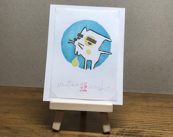 Japanischer Minidruck „Nihon Teria“ (日本テリア) von D.Rodride – Handgravur und Druck – Sōsaku Hanga – Traditionelle japanische Kunst