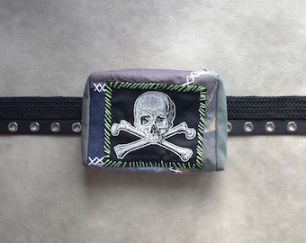 Skull Crossbones Belt Pouch | Handmade Waist Bag | Screen Printed