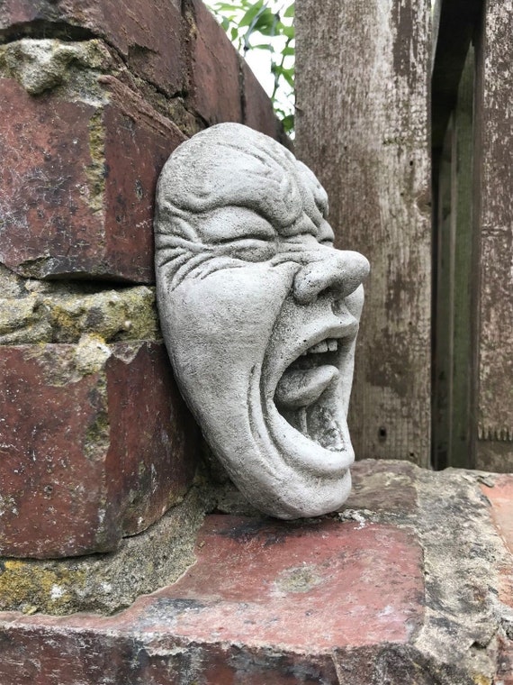 Decorative Stone Funny Scream Face Sculpture Garden Ornament