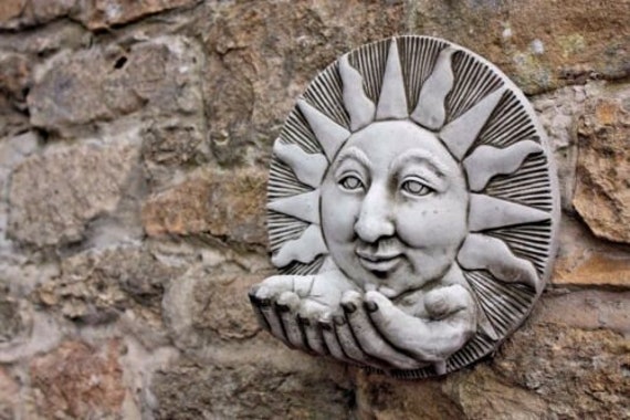 Beautiful Round Stone Sun Garden Wall Bird Feeder Etsy