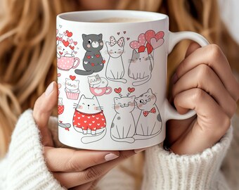 Love Cats Mug, Cat Lover Mug, Cute Cat Mug, Cat Lover Gift, Cat Mom Mug, Cat Mom Gift,  Valentines Mug, Cat Mug Cute