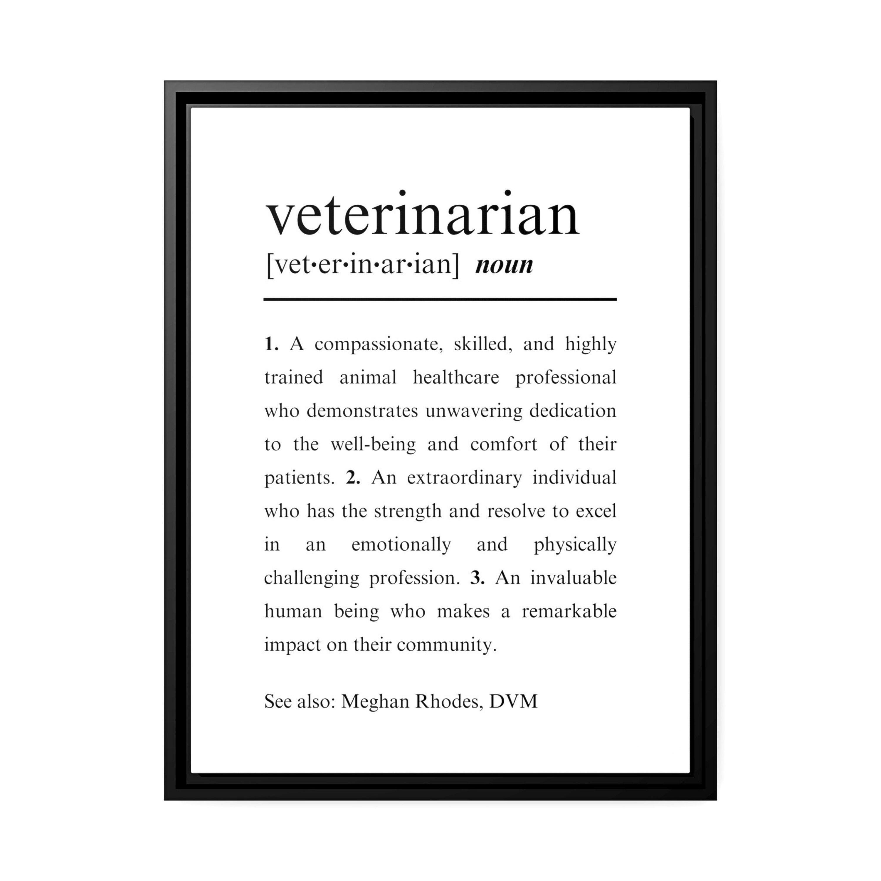 Veterinarian Definition Wall Art, Personalized Veterinarian Gift