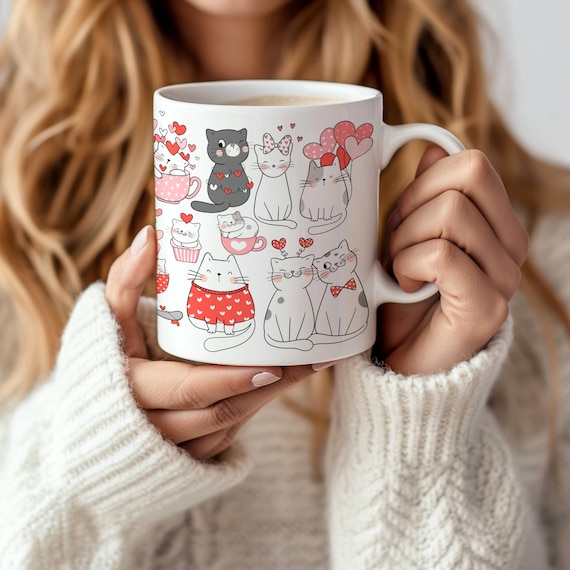 Love Cats Mug, Cat Lover Mug, Cute Cat Mug, Cat Lover Gift, Cat Mom Mug, Cat Mom Gift,  Valentines Mug, Cat Mug Cute