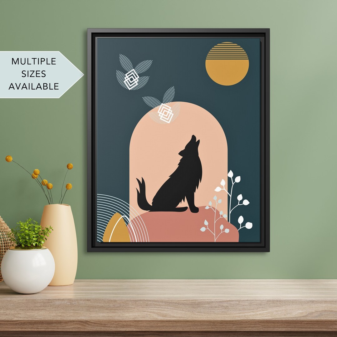 Black Dog Wall Art, Modern Canvas Wall Art, Wolf Canvas, Modern Shapes