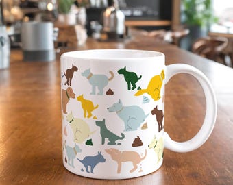 Pooping Dogs Mug: Funny Gag Gift; Stocking Stuffer; Unique Present for a Dog Lover, Dog Mom, Dog Dad, Vet Tech, or Veterinarian