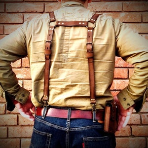 Cognac Leather Suspenders: Rustic Wedding Groomsmen Suspenders