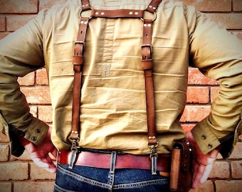 Leather Suspenders, Wedding Suspenders, Mens Suspenders, Groomsmen Suspenders, Rustic Suspenders, Rustic Wedding, Cognac Suspenders