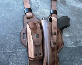 Handmade Shoulder Holster for Glock 19/17/19X/22/23/31/32/45, Full Grain Leather Strap with US Kydex Holster for Concealed Carry, Retention
