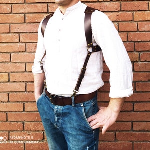 Leather Suspenders, Wedding Suspenders, Mens Suspenders, Groomsmen Suspenders, Rustic Suspenders, Rustic Wedding, Cognac Suspenders