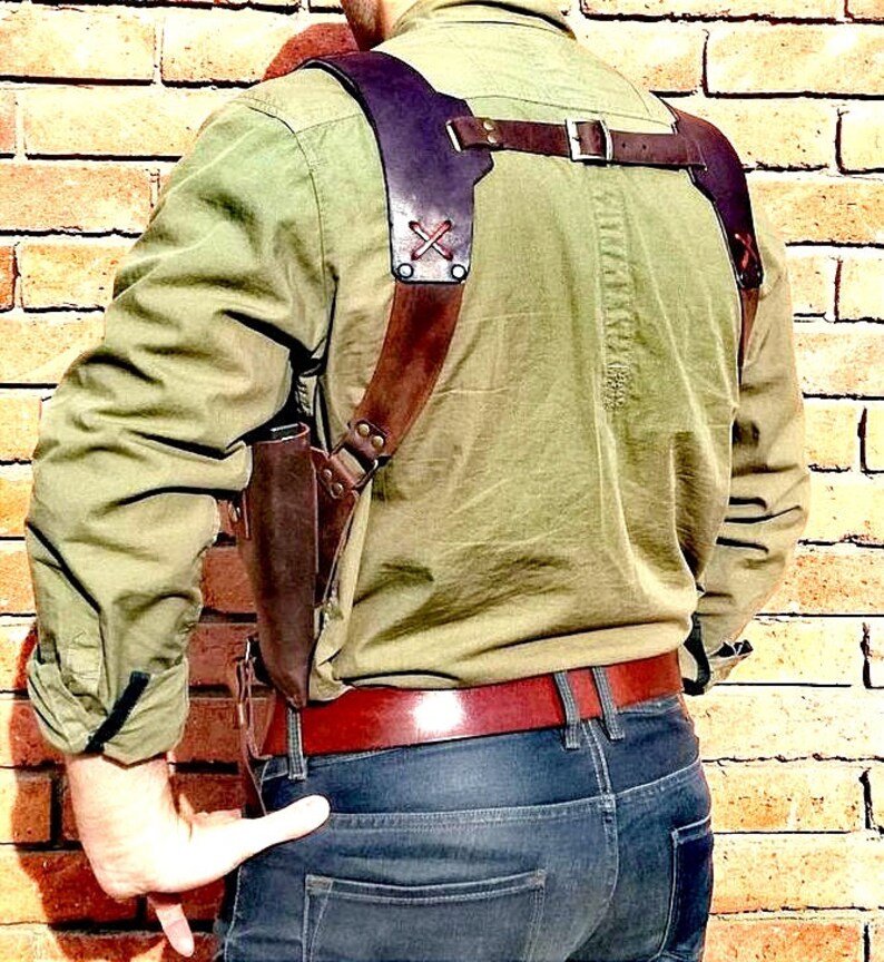 Tanned Leather Shoulder Holster & Magazine Pouch Fits Colt Springfield Ruger RIA Remington ATI Model 1911 image 5