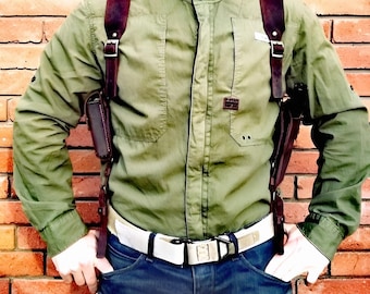 Tanned Leather Shoulder Holster & Magazine Pouch Fits Colt Springfield Ruger RIA Remington ATI Model 1911