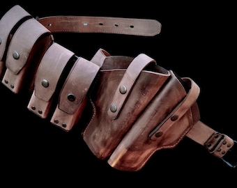 Western Leather Holster & Magazine Pouch - Fits Colt 45, Model 1911
