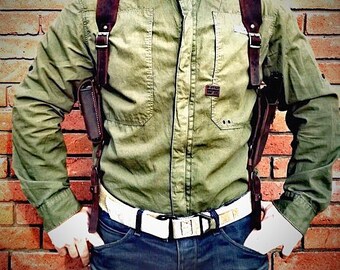 Tanned Leather Shoulder Holster & Magazine Pouch Fits Colt Springfield Ruger RIA Remington ATI Model 1911